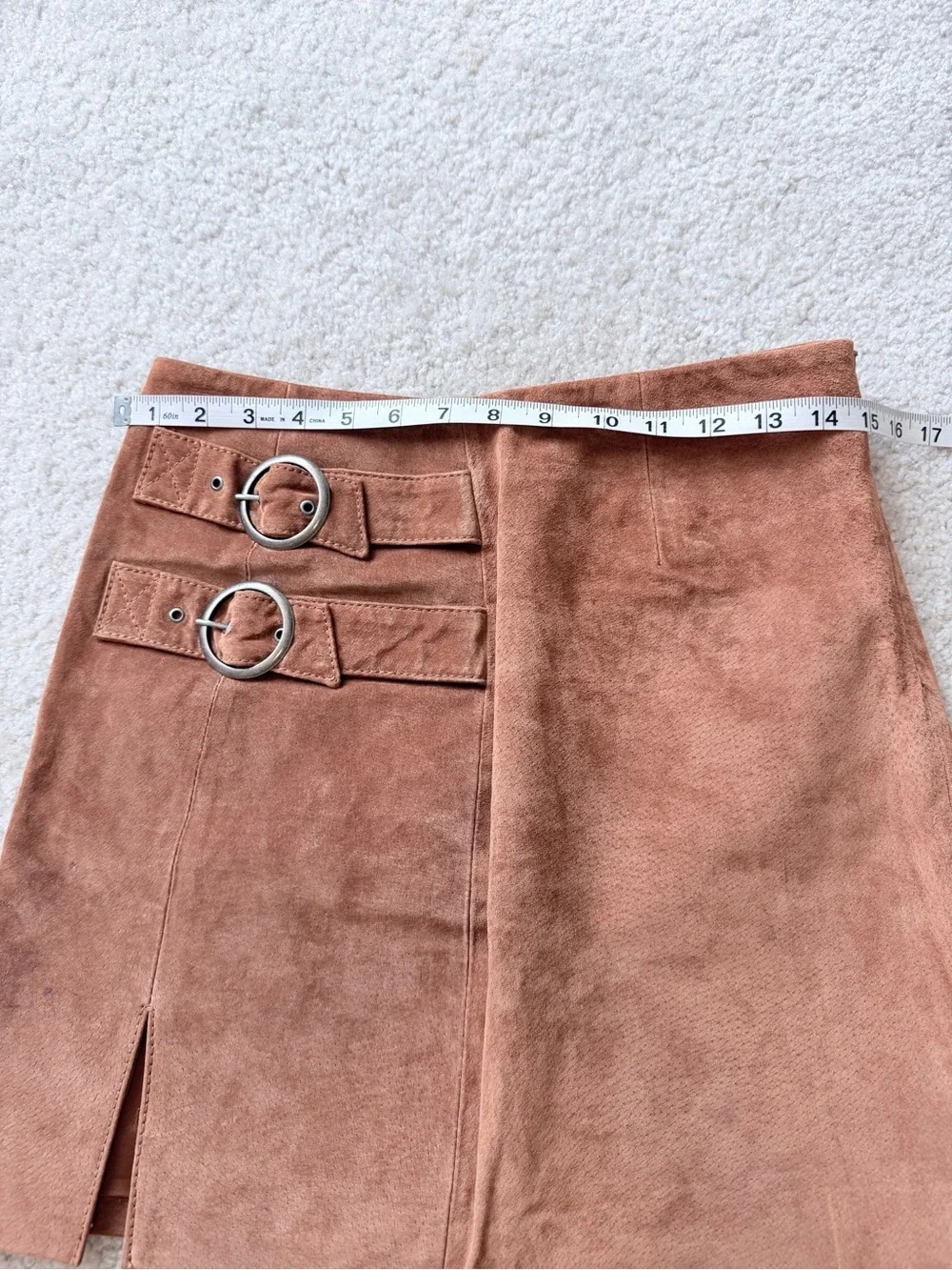 BlankNYC El Dorado Double Buckle Suede Leather Mini Skirt Size 26 Boho Western
